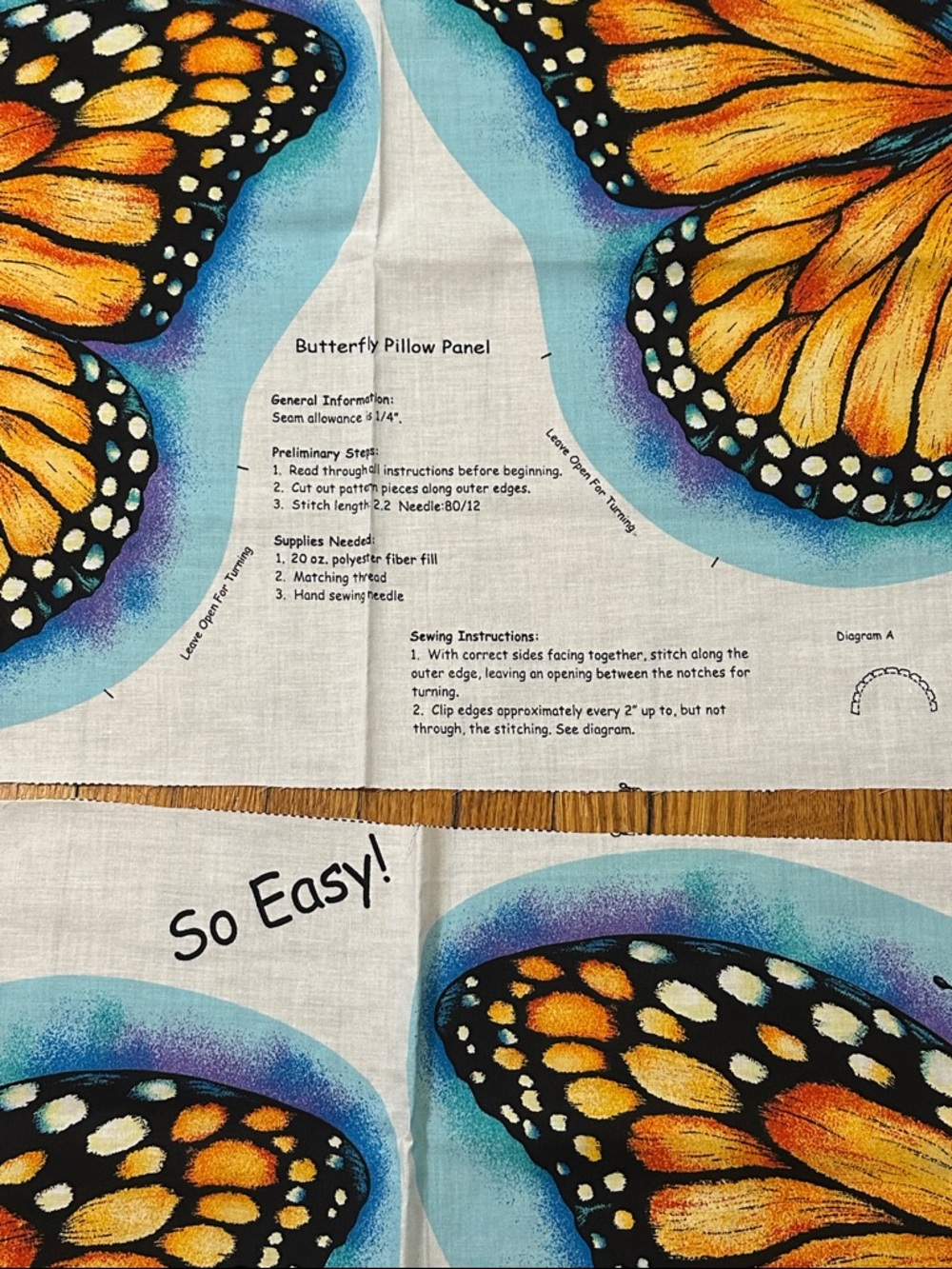 2 VIP Butterfly Pillow Craft Fabric Panels New - Picture 4 of 4
